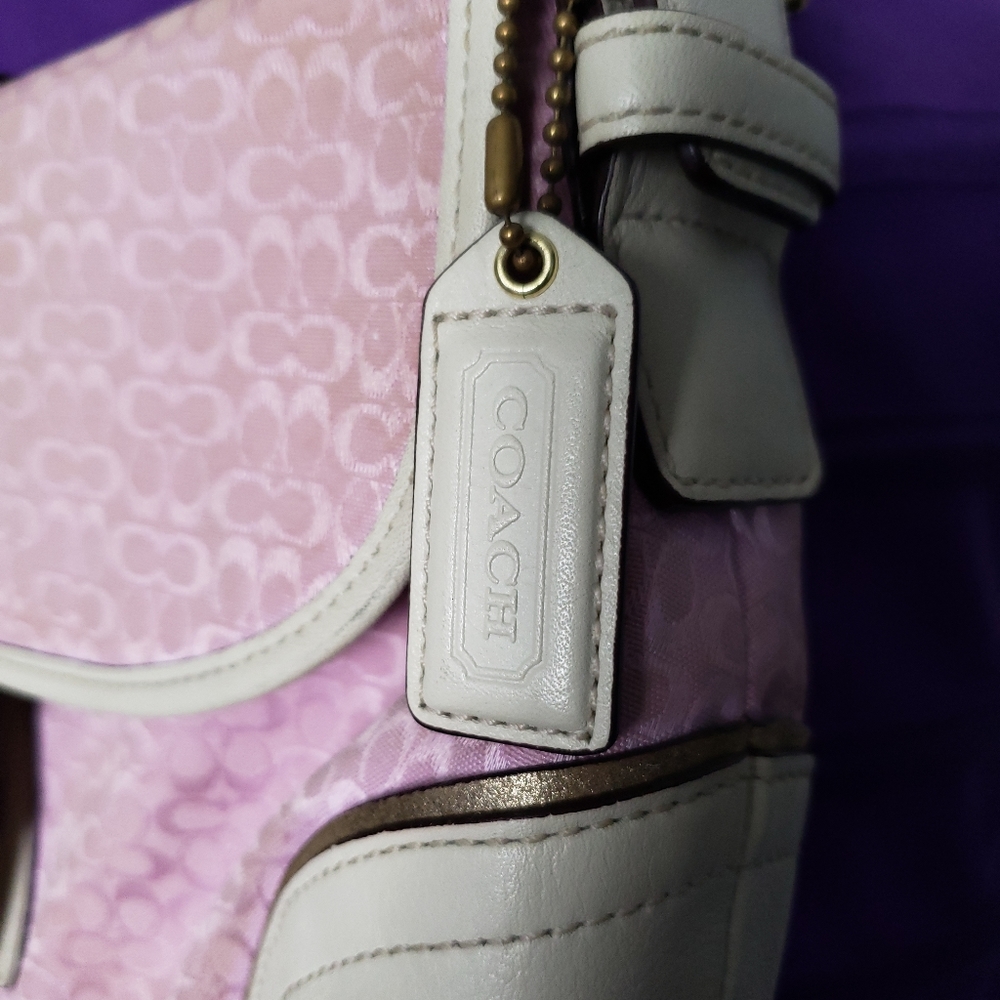 COACH Pink and White Jacquard Shoulder Bag